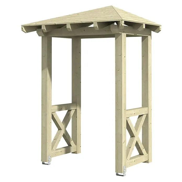 Skan Holz Vordach Wesel 4 - L x T: 188 cm x 126 cm, Natur - Diagonale Ansicht