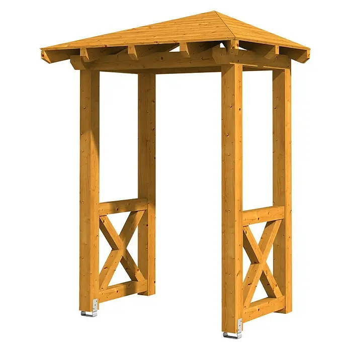 Skan Holz Vordach Wesel 4 - L x T: 188 cm x 126 cm, Eiche Hell - Diagonale Ansicht