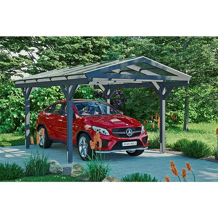 Skan Holz Carport Westerwald - L x B: 541 x 362 cm, Einfahrtshöhe: 220 cm, Schiefergrau - Anwendungsbeispiel