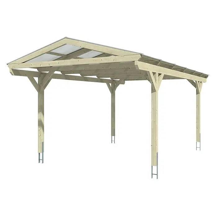 Skan Holz Carport Westerwald - L x B: 648 x 362 cm, Einfahrtshöhe: 220 cm, Weiß - Diagonale Ansicht