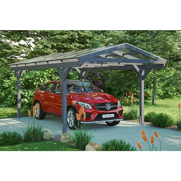 Skan Holz Carport Westerwald - L x B: 648 x 362 cm, Einfahrtshöhe: 220 cm, Schiefergrau - Anwendungsbeispiel