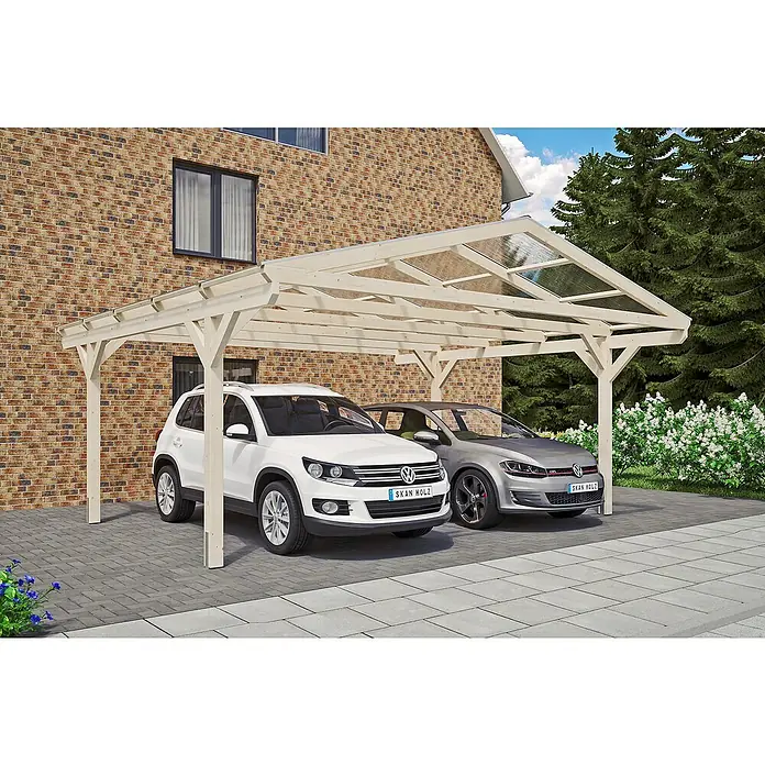 Skan Holz Doppelcarport Westerwald - L x B: 541 x 570 cm, Einfahrtshöhe: 220 cm, Natur - Anwendungsbeispiel
