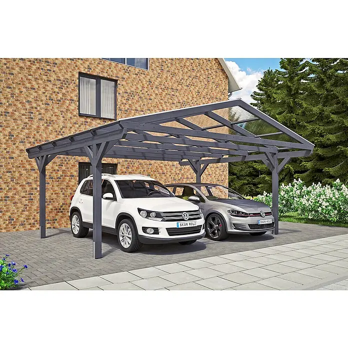 Skan Holz Doppelcarport Westerwald - L x B: 541 x 570 cm, Einfahrtshöhe: 220 cm, Schiefergrau - Anwendungsbeispiel