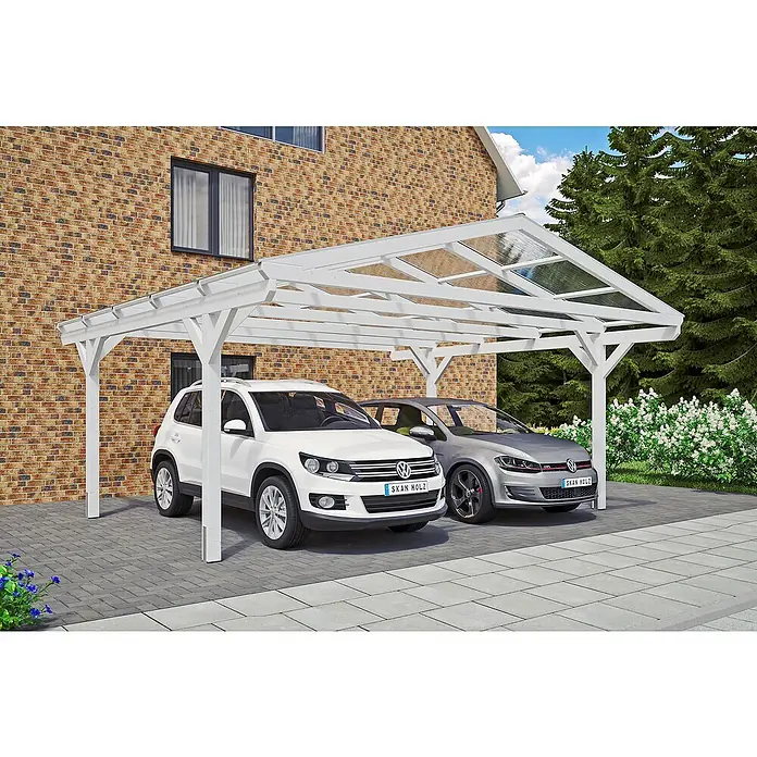 Skan Holz Doppelcarport Westerwald - L x B: 541 x 570 cm, Einfahrtshöhe: 220 cm, Weiß - Anwendungsbeispiel