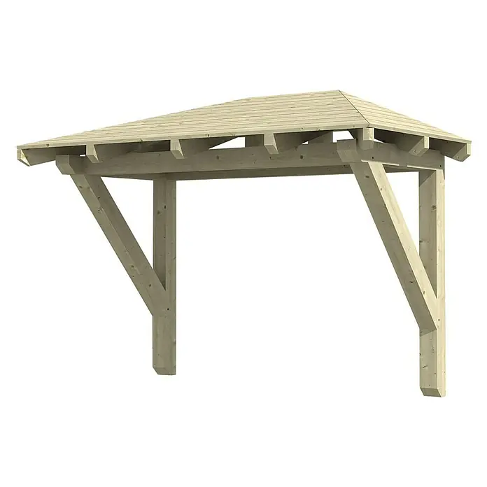 Skan Holz Vordach Wismar 1 - L x T: 258 cm x 126 cm, Natur - Diagonale Ansicht