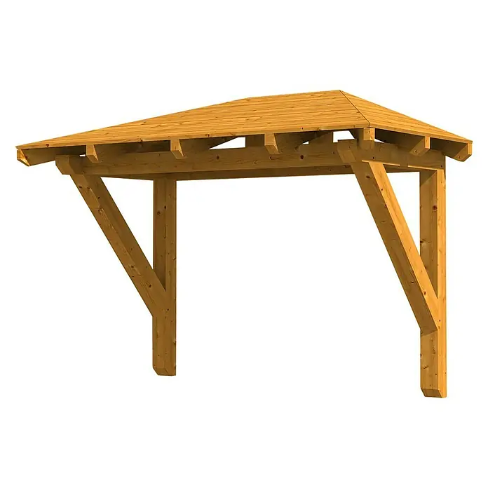 Skan Holz Vordach Wismar 1 - L x T: 258 cm x 126 cm, Eiche Hell - Diagonale Ansicht