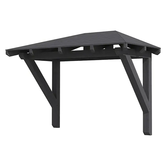 Skan Holz Vordach Wismar 1 - L x T: 258 cm x 126 cm, Schiefergrau - Diagonale Ansicht