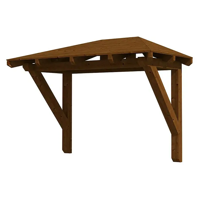Skan Holz Vordach Wismar 1 - L x T: 258 cm x 126 cm, Nussbaum - Diagonale Ansicht