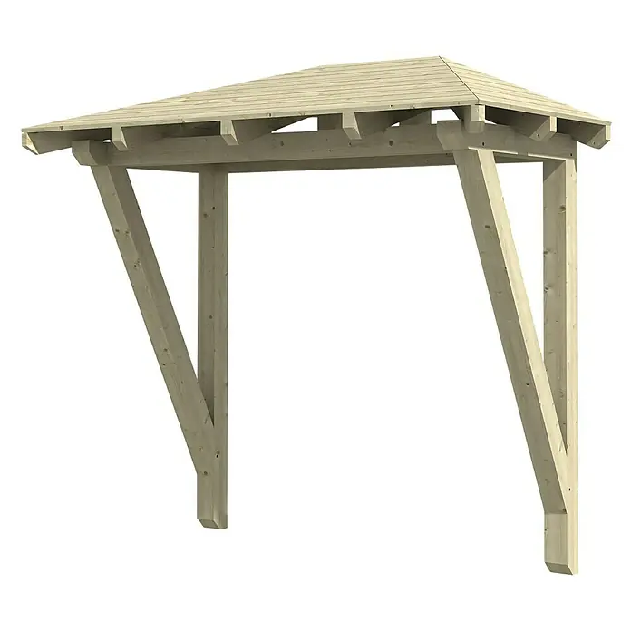 Skan Holz Vordach Wismar 2 - L x T: 258 cm x 126 cm, Natur - Diagonale Ansicht