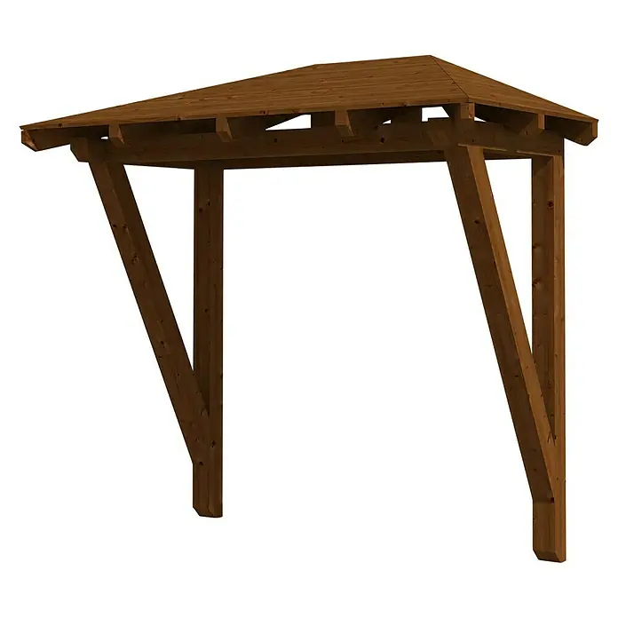 Skan Holz Vordach Wismar 2 - L x T: 258 cm x 126 cm, Nussbaum - Diagonale Ansicht