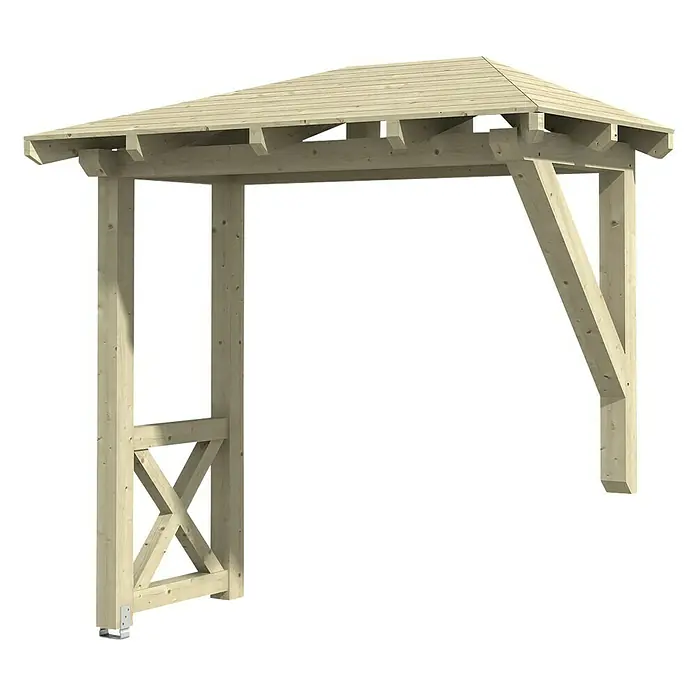 Skan Holz Vordach Wismar 3 - L x T: 258 cm x 126 cm, Natur - Diagonale Ansicht