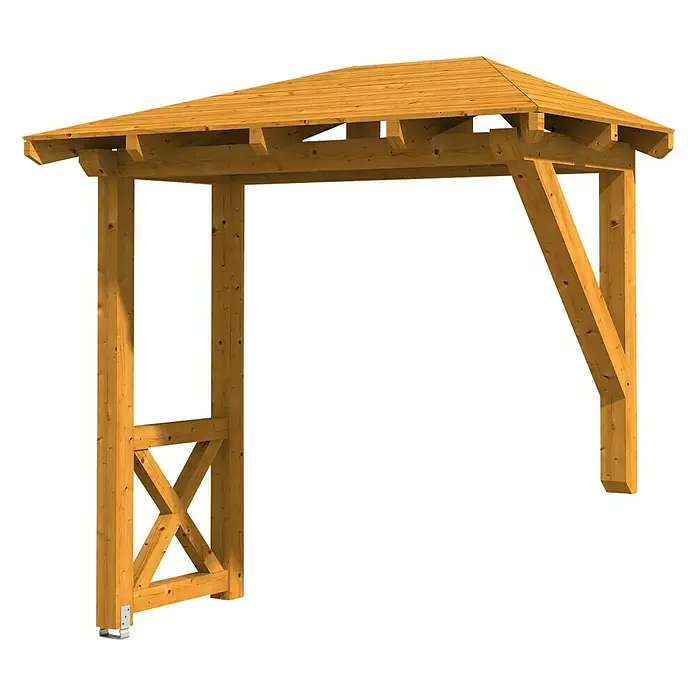 Skan Holz Vordach Wismar 3 - L x T: 258 cm x 126 cm, Eiche Hell - Diagonale Ansicht