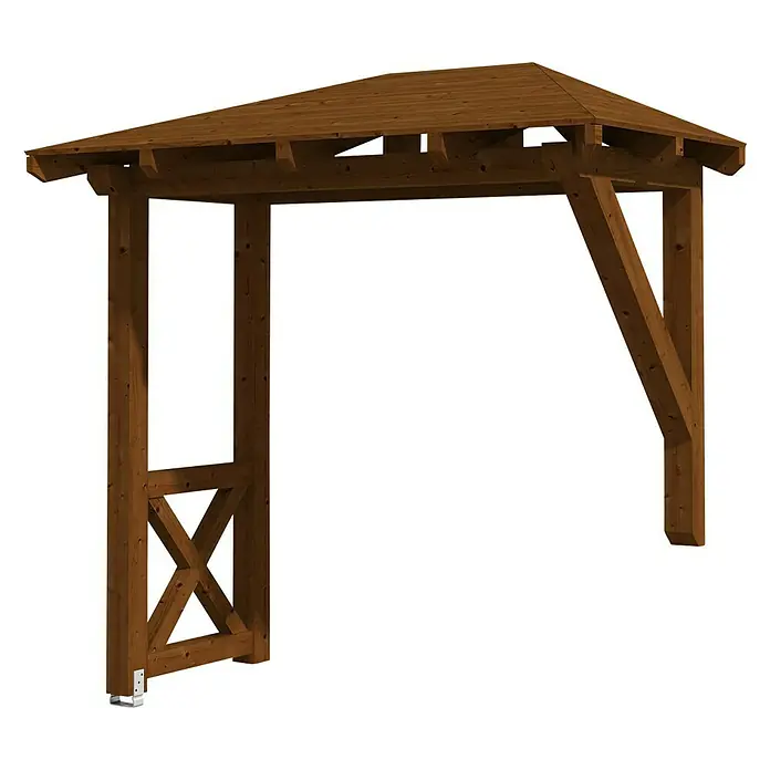 Skan Holz Vordach Wismar 3 - L x T: 258 cm x 126 cm, Nussbaum - Diagonale Ansicht