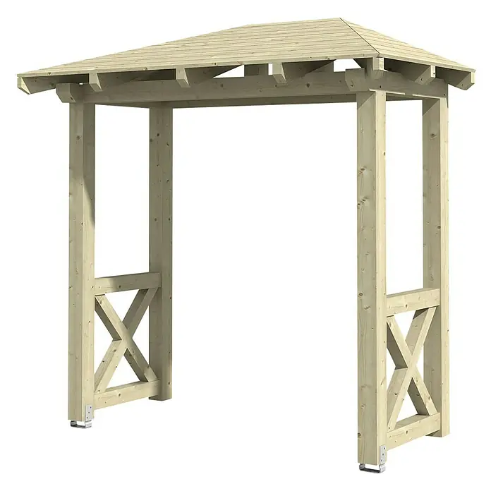 Skan Holz Vordach Wismar 4 - L x T: 258 cm x 126 cm, Natur - Diagonale Ansicht