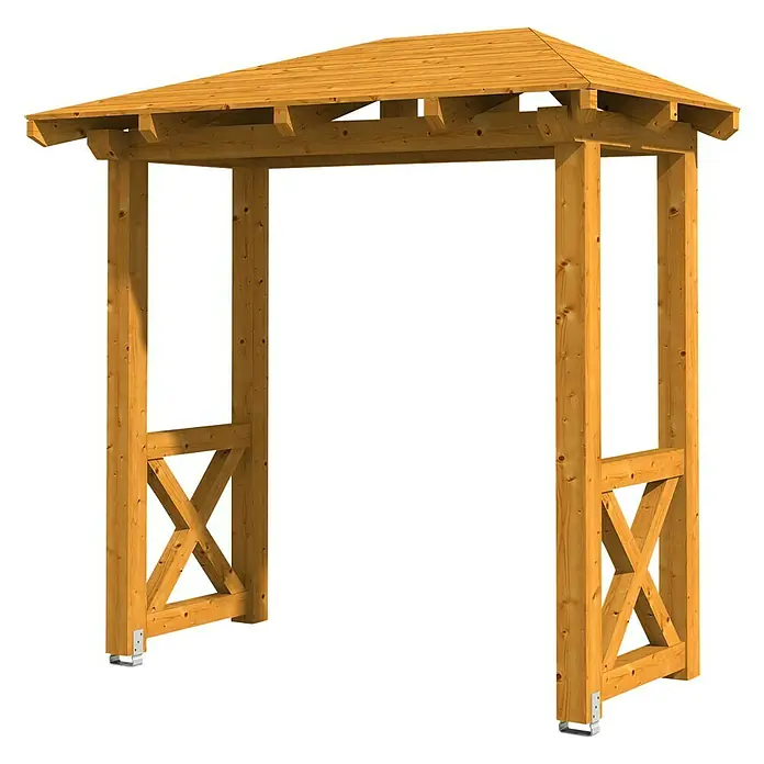 Skan Holz Vordach Wismar 4 - L x T: 258 cm x 126 cm, Eiche Hell - Diagonale Ansicht