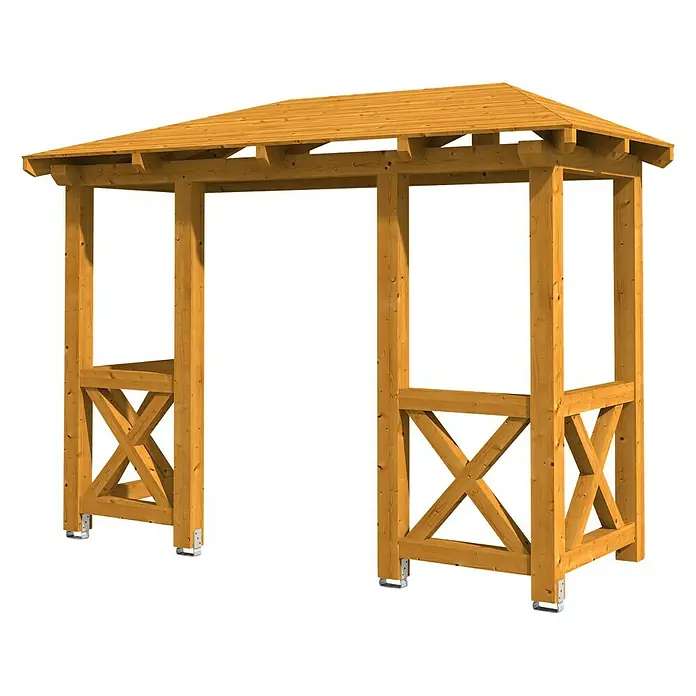 Skan Holz Vordach Wismar 5 - L x T: 351 cm x 134 cm, Eiche Hell - Diagonale Ansicht