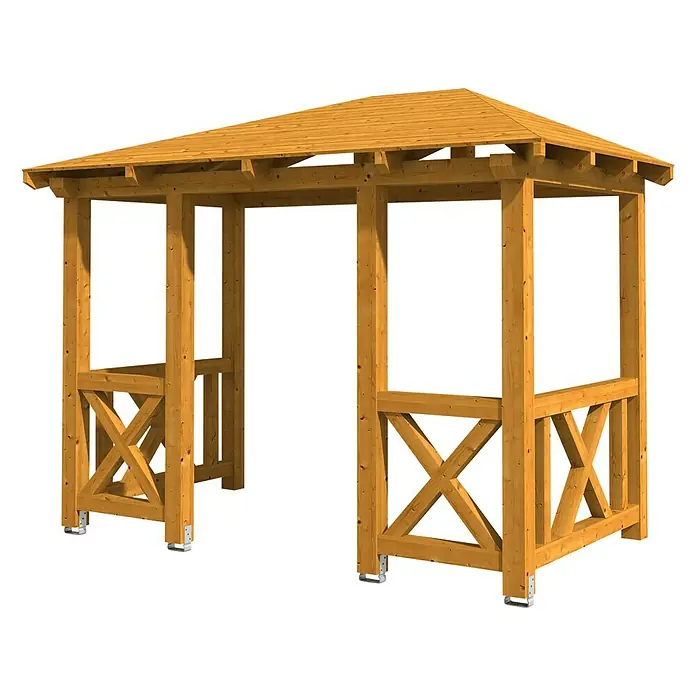 Skan Holz Vordach Wismar 7 - L x T: 351 cm x 187 cm, Eiche Hell - Diagonale Ansicht