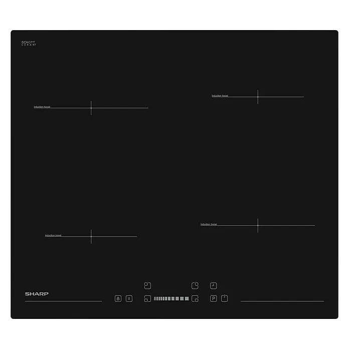 Sharp Kochfeld KH-6IX19NS00-EU - Anzahl Kochfelder: 4 Stk., Induktion, Touch-Control Bedienfeld, Glaskeramik - Draufsicht