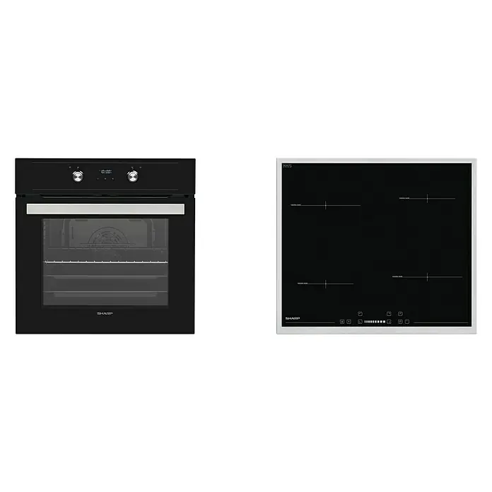 Sharp Einbauherd-Set SET60DX19B6IX19F - Anzahl Beheizungsarten: 8 Stk., Edelstahl/Schwarz - Vorderansicht
