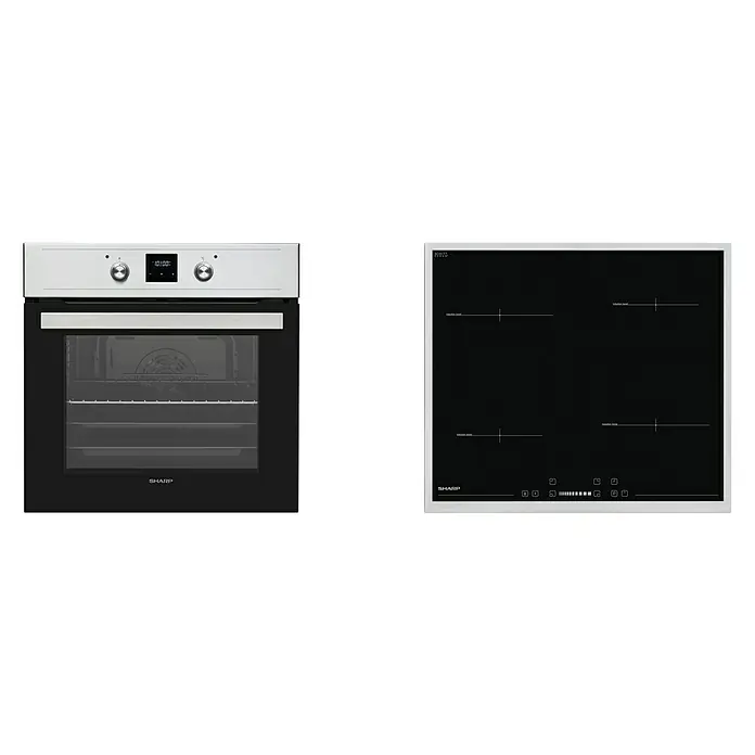 Sharp Einbauherd-Set SET60DX19I6IX19F - Anzahl Beheizungsarten: 8 Stk., Edelstahl/Schwarz - Vorderansicht