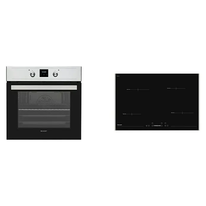 Sharp Einbauherd-Set SET60DX19I7IX19F - Anzahl Beheizungsarten: 8 Stk., Edelstahl/Schwarz - Vorderansicht
