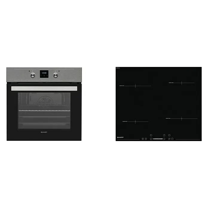 Sharp Einbauherd-Set SET60DX19A6IX19N Black Steel - Anzahl Beheizungsarten: 8 Stk., Edelstahl/Schwarz - Vorderansicht