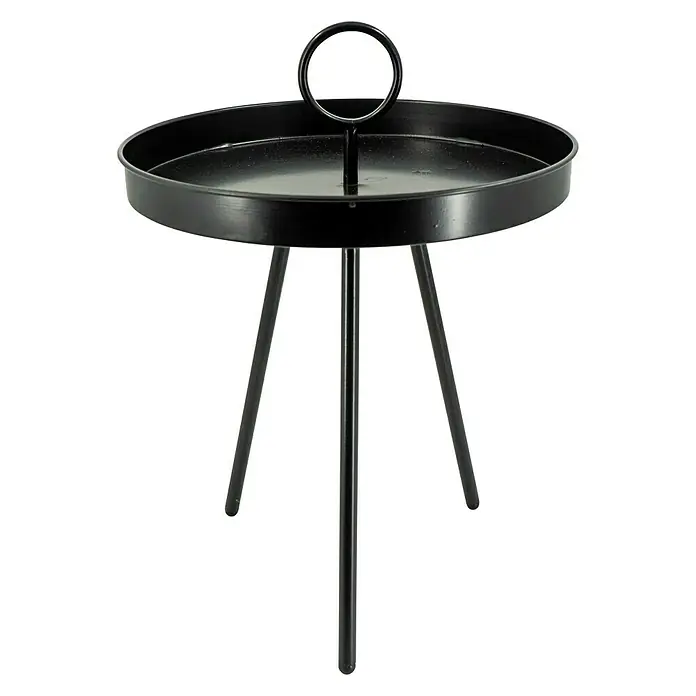 Beistelltisch mit Griff - Ø x H: 50 x 70 cm, Schwarz, Metall - Vorderansicht