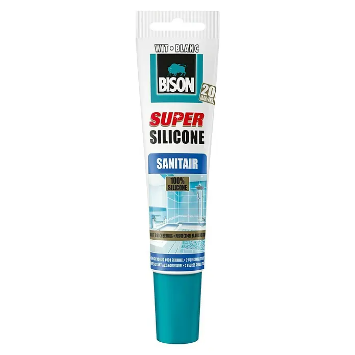 Bison Siliconenkit Super Silicone Sanitair - 150 ml, Wit - Vooraanzicht