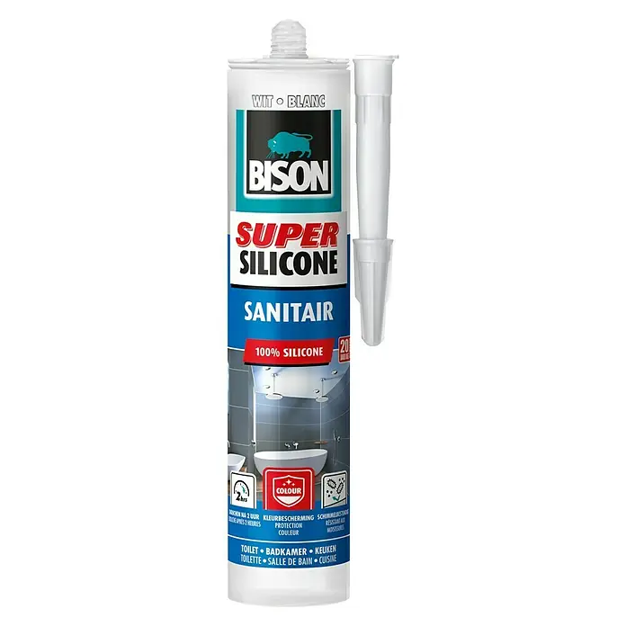 Bison Siliconenkit Super Silicone Sanitair - 300 ml, Wit - Vooraanzicht