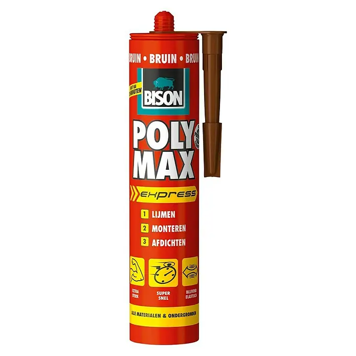Bison Poly Max Universele montagelijm Bruin Koker 425 g - Uv-bestendig, 425 g - Vooraanzicht