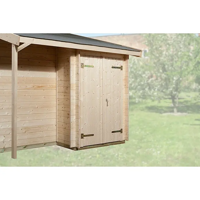 Weka Anbauschrank - Passend für: Weka Blockbohlenhäuser ab Haustiefe 230 cm - Detailaufnahme