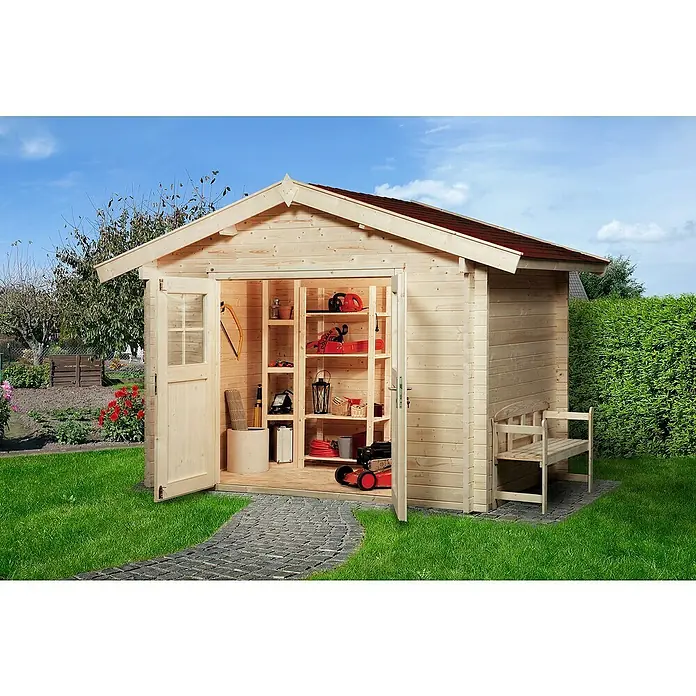 Weka Gartenhaus Premium 45 - B x T: 380 x 284 cm, Holz, 7,5 m², Wandstärke: 45 mm - Stimmungsaufnahme