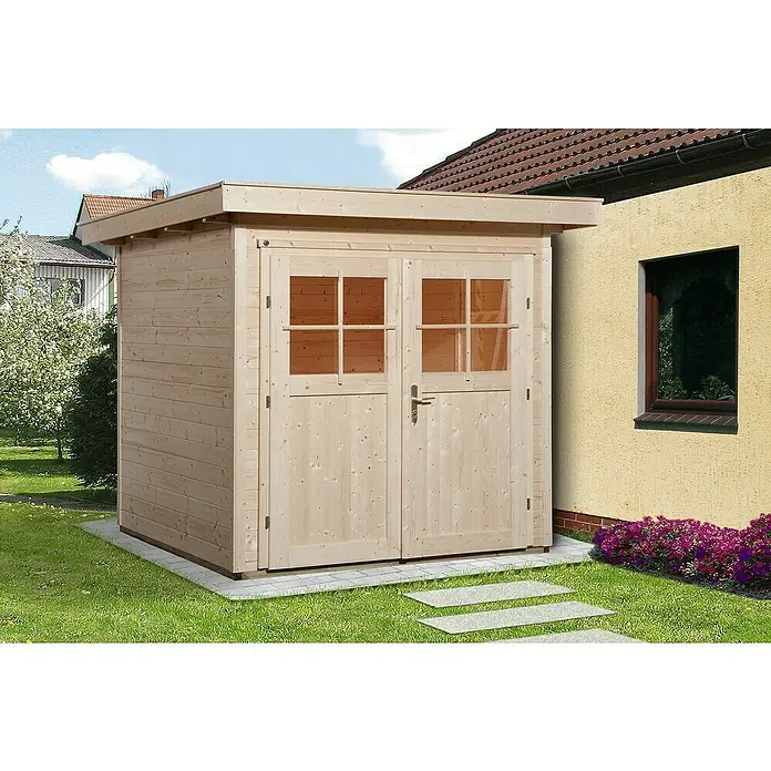 Weka Gartenhaus 227 - B x T: 229 x 253 cm, Holz, Wandstärke: 21 mm, Natur - Stimmungsaufnahme