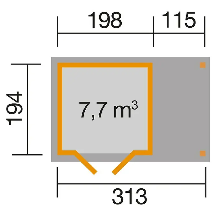 Weka Gartenhaus 321 + Anbau 115 cm - Holz, 6,072 m², Wandstärke: 19 mm - Ansicht von oben