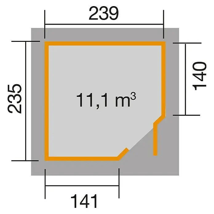 Weka Gartenhaus 229 - B x T: 270 x 270 cm, Holz, 5,617 m², Wandstärke: 21 mm, Grau/Weiß - Ansicht von oben