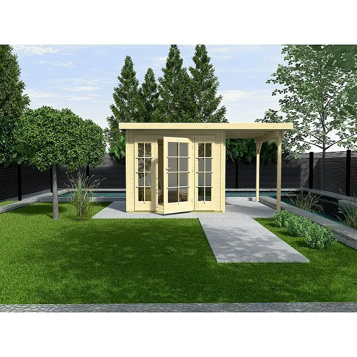 Weka Gartenhaus 172 B - B x T: 614 x 342 cm, Holz, 17,641 m², Wandstärke: 21 mm, Mit Anbau - Stimmungsaufnahme