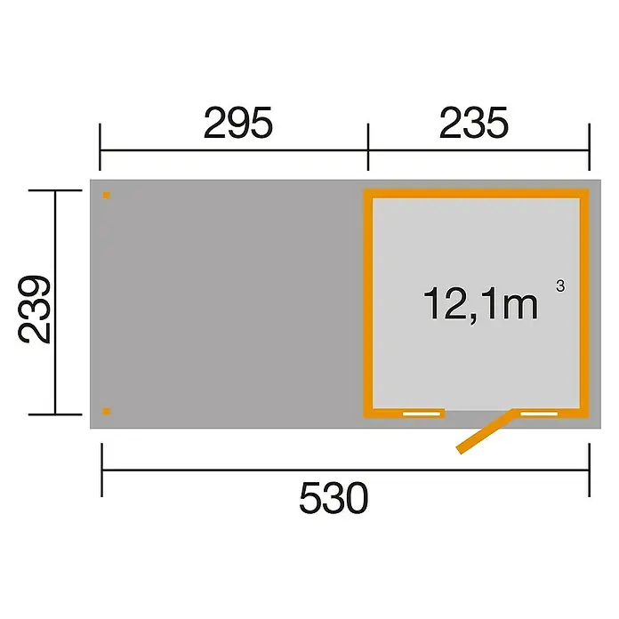 Weka Gartenhaus 172 B - B x T: 286 x 554 cm, Holz, 12,667 m², Wandstärke: 21 mm, Mit Anbau - Ansicht von oben