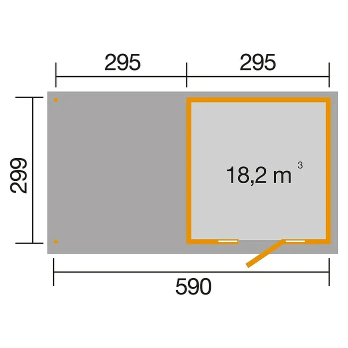 Weka Gartenhaus 172 B - B x T: 614 x 342 cm, Holz, 17,641 m², Wandstärke: 21 mm, Mit Anbau - Ansicht von oben