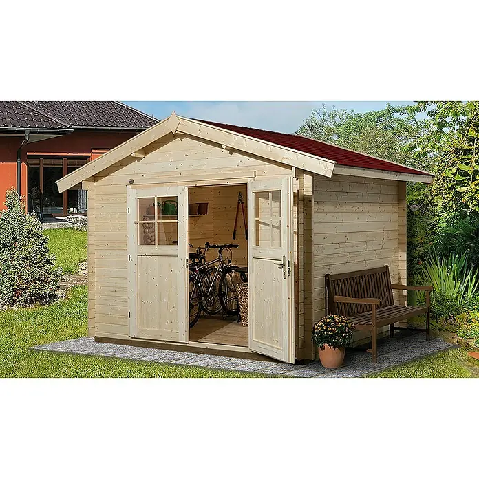 Weka Gartenhaus Premium 28 - B x T: 380 x 284 cm, Holz, 7,5 m², Wandstärke: 28 mm - Stimmungsaufnahme