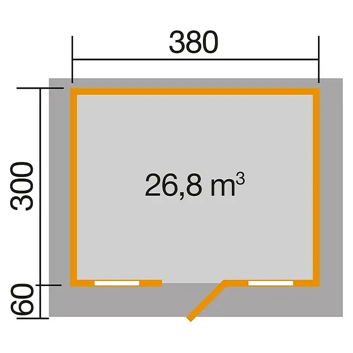 Weka Gartenhaus 110 - B x T: 460 x 374 cm, Holz, Wandstärke: 28 mm, Mit Vordach (60 cm) - Ansicht von oben