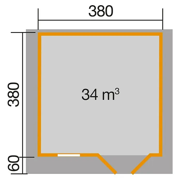 Weka Gartenhaus 135 - B x T: 460 x 454 cm, Holz, Wandstärke: 45 mm, Mit Vordach (60 cm) - Ansicht von oben