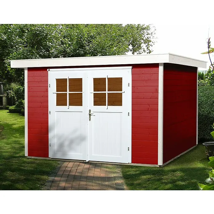 Weka Gartenhaus 227 - B x T: 319 x 284 cm, Holz, Wandstärke: 21 mm, Schwedenrot/Weiß - Stimmungsaufnahme