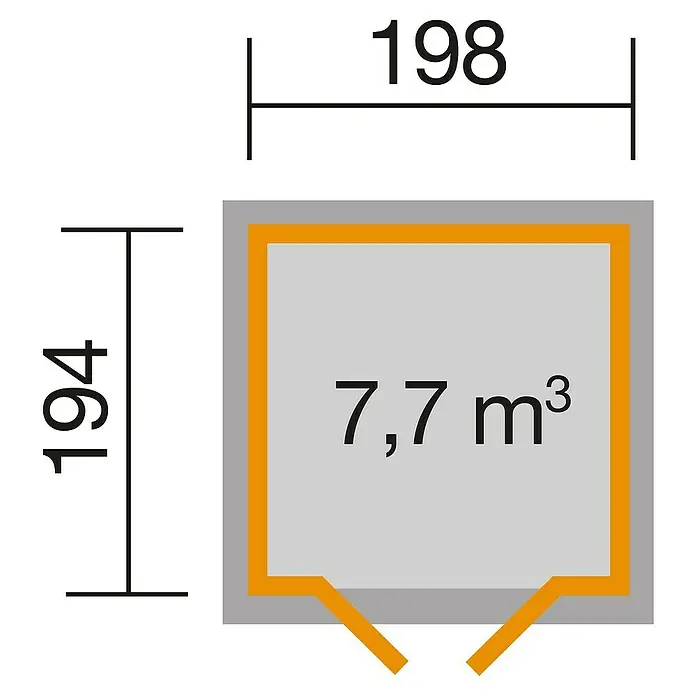 Weka Gartenhaus 321 - Holz, 3,861 m², Wandstärke: 19 mm, 1 Panorama-Doppeltür mit Milchglaselementen - Ansicht von oben