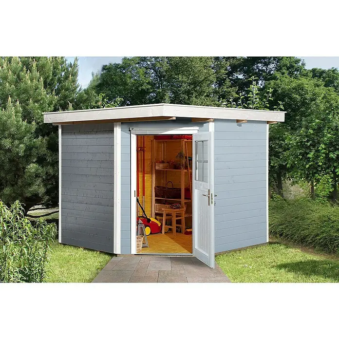 Weka Gartenhaus 229 - B x T: 270 x 270 cm, Holz, 5,617 m², Wandstärke: 21 mm, Grau/Weiß - Stimmungsaufnahme