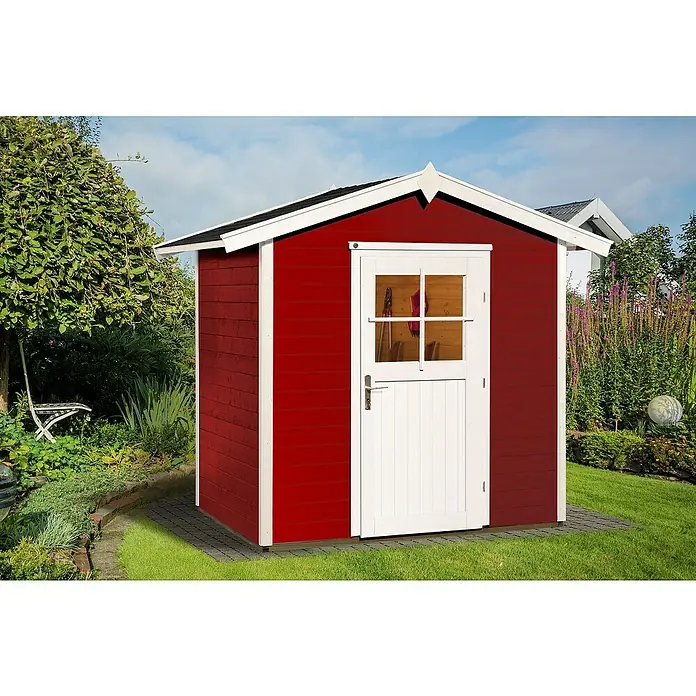 Weka Gartenhaus 223 - B x T: 260 x 178 cm, Holz, Wandstärke: 21 mm, Schwedenrot/Weiß - Stimmungsaufnahme