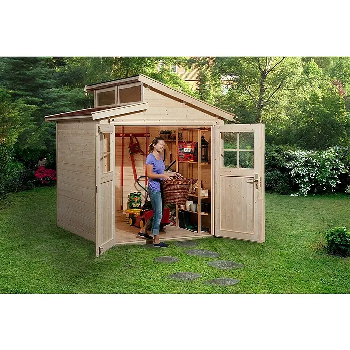Weka Gartenhaus 226 - B x T: 237 x 231 cm, Holz, 4,285 m², Wandstärke: 21 mm, Natur - Stimmungsaufnahme