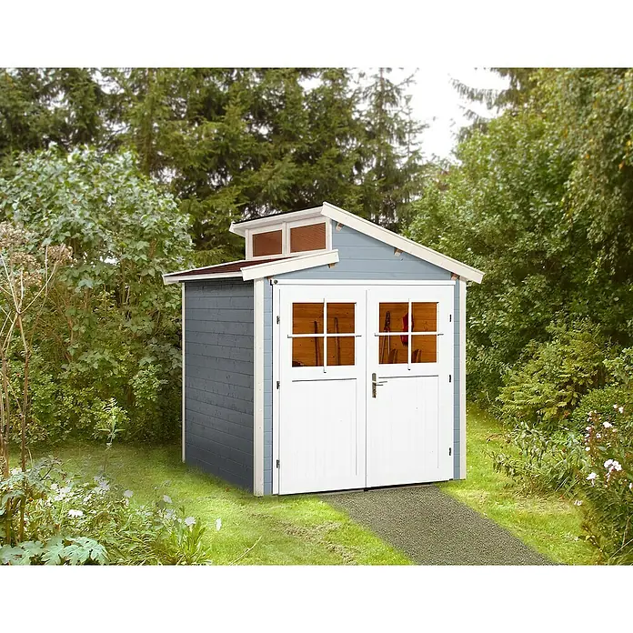 Weka Gartenhaus 226 - B x T: 237 x 231 cm, Holz, 4,285 m², Wandstärke: 21 mm, Grau/Weiß - Stimmungsaufnahme