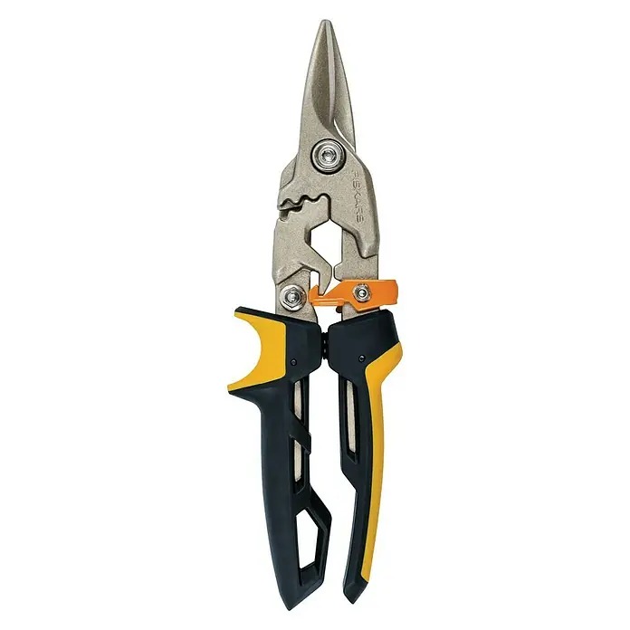 Fiskars PowerGear Blechschere - Länge: 29,5 cm, Schnittlänge: 38,1 mm, Gerade, Schwarz/Gelb - Ansicht von oben