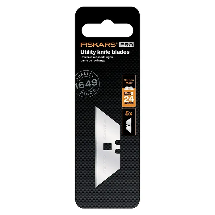 Fiskars CarbonMax Juego de cuchillas de repuesto - Net Weight (SAP): 22 g, Anchura de hoja: 25 mm, Específico para: Cúter universal Fiskars CarbonMax, 5 uds. - Vista superior
