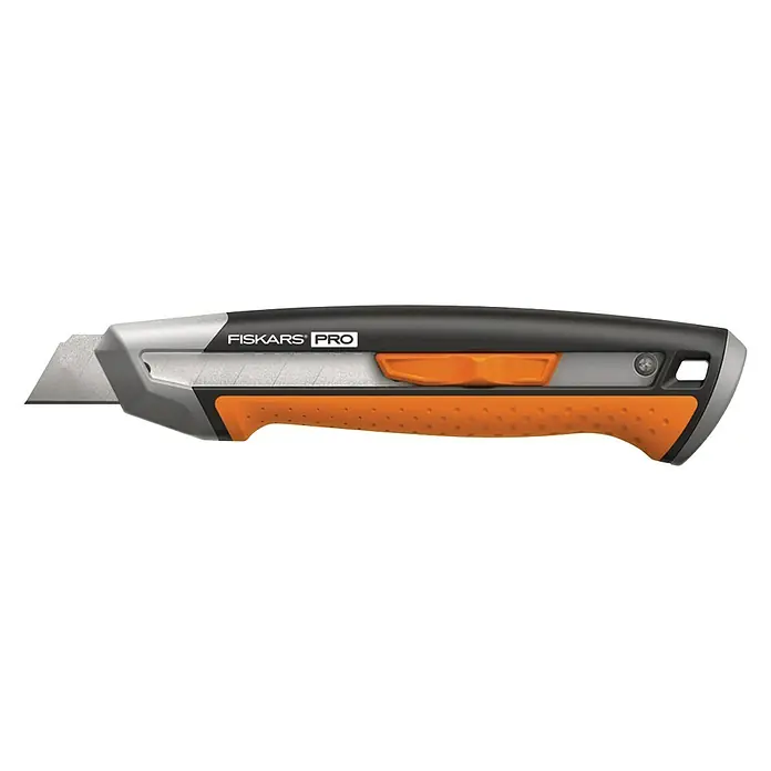 Fiskars CarbonMax Cuttermesser - Klingenbreite: 18 mm, Orange/Schwarz - Linke Seitenansicht